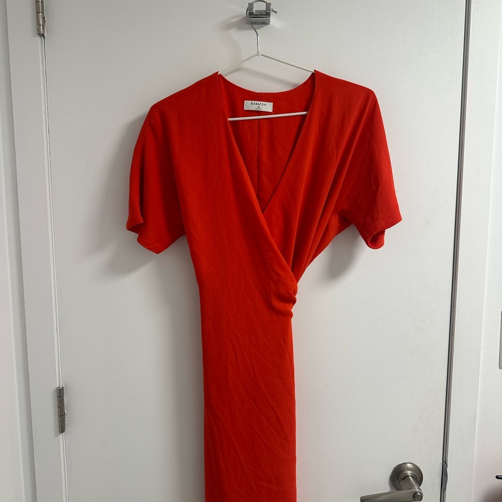 Aritzia Red Sheath Midi Dress with Dolman Sleeves